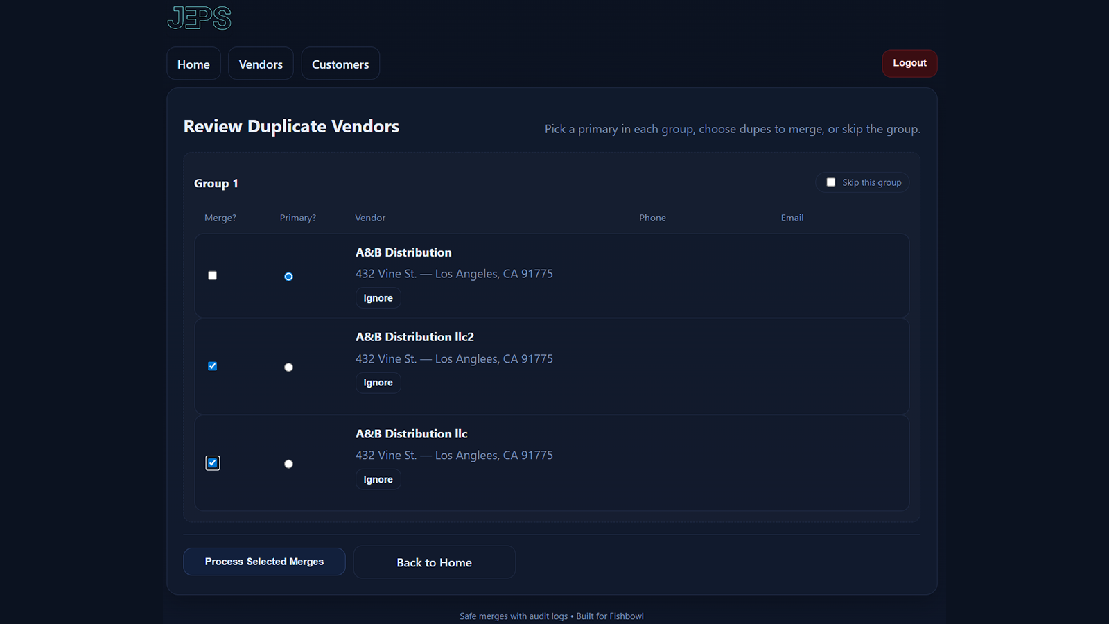 Select primary record